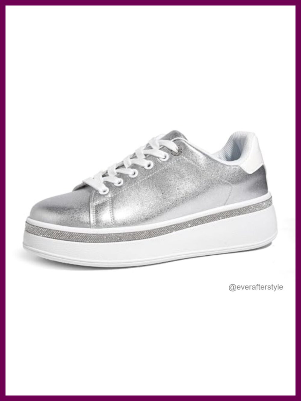 Women's Sparkly Platform Sneakers Glitter Rhinestone Streetwear Lace-Up